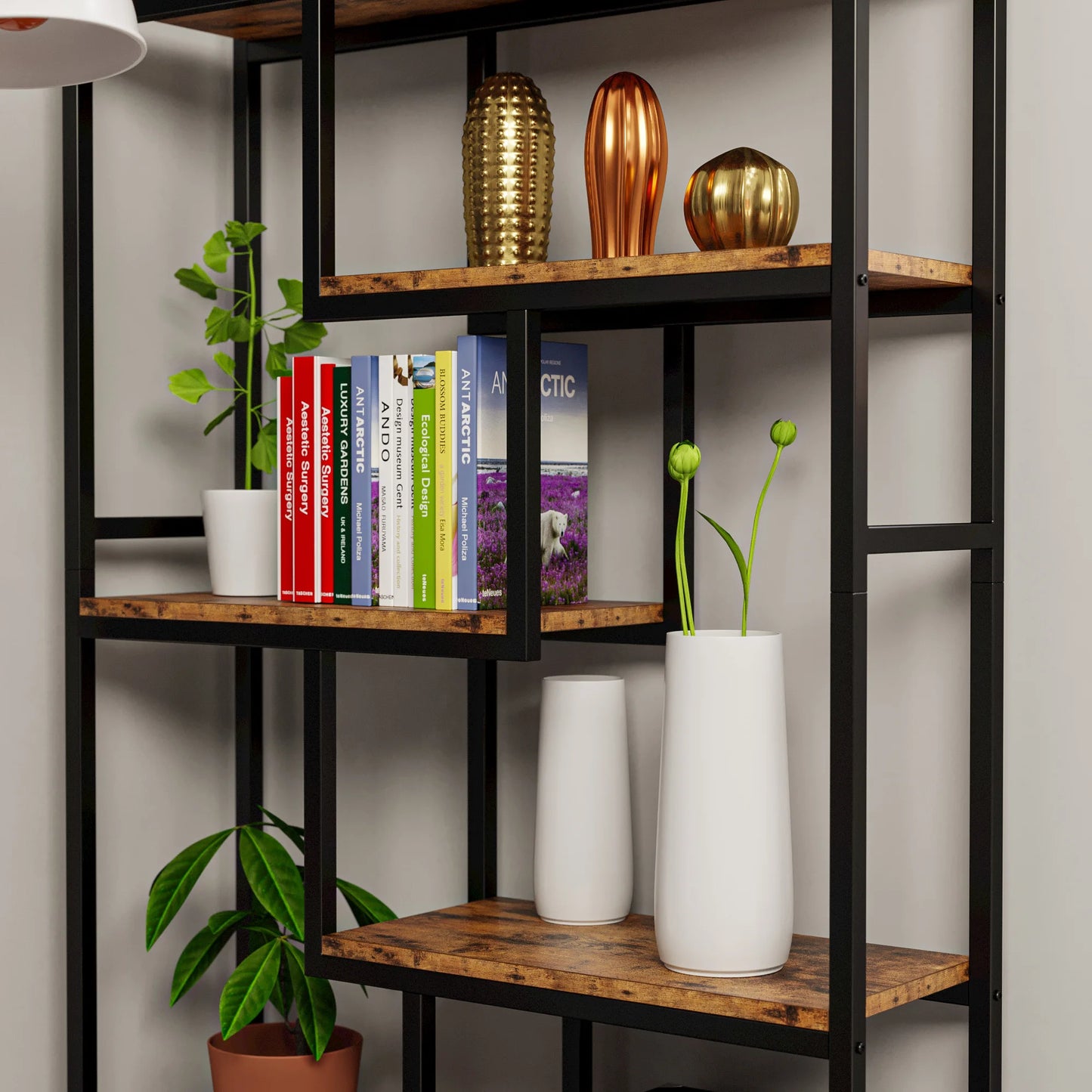 IRONCK Bookshelves and Bookcases 6-Shelf Etagere Bookcase, Industrial Open Display Shelves Geometric Bookcase with Sturdy Metal