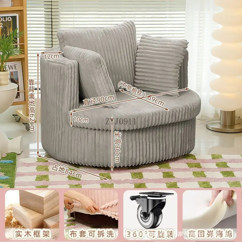 New corduroy cream sofa living room single pink rotating sofa