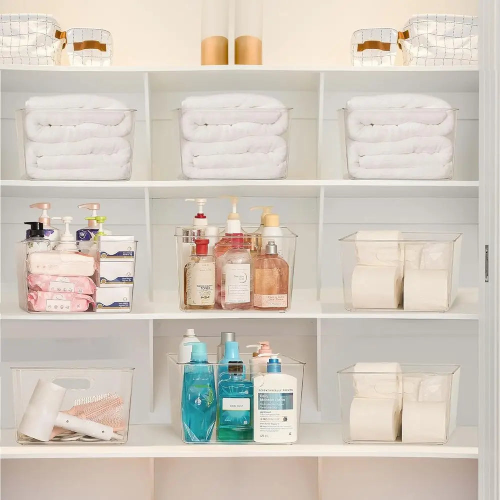 Clear Plastic Storage Bins 4 Pack With Handles For Pantry