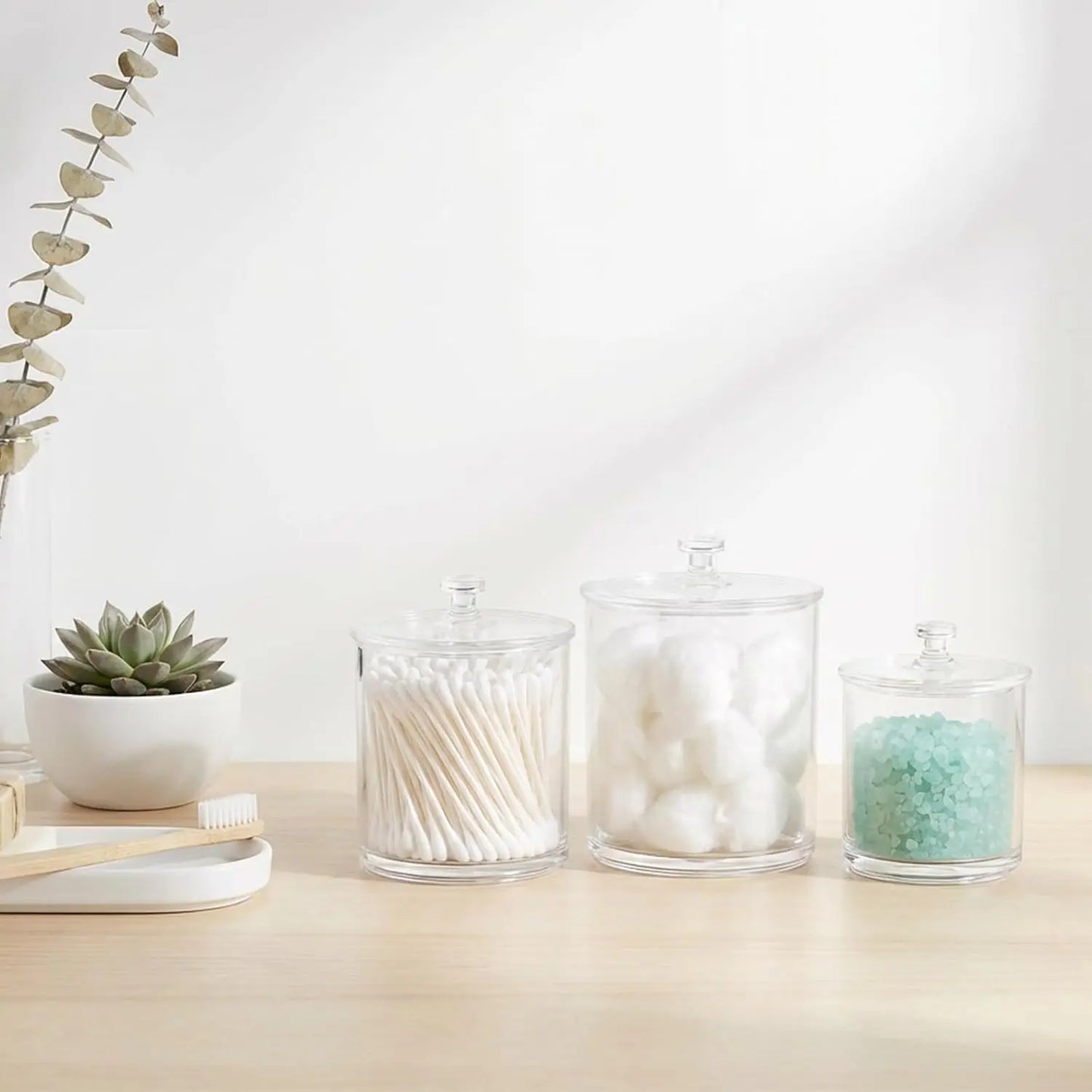 Clear Acrylic Apothecary Jars With Lids And Q Tip Holder