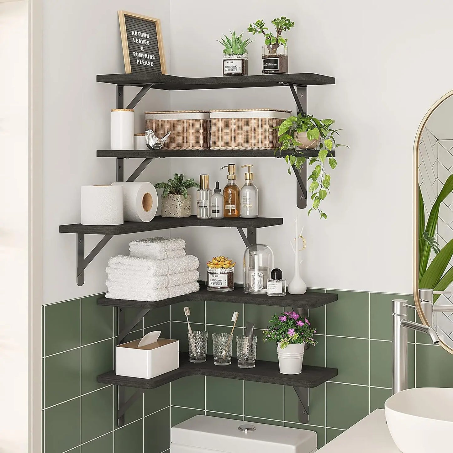 Rustic Wood Corner Shelves 5 Pack Wall Mounted Floating Shelves