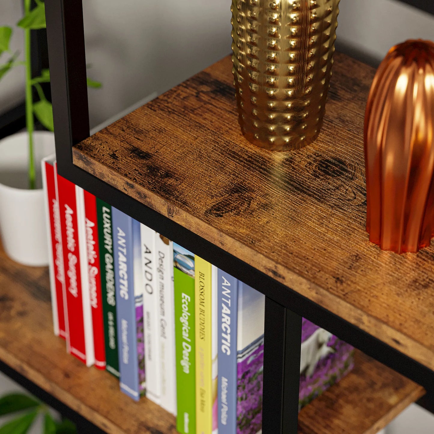 IRONCK Bookshelves and Bookcases 6-Shelf Etagere Bookcase, Industrial Open Display Shelves Geometric Bookcase with Sturdy Metal