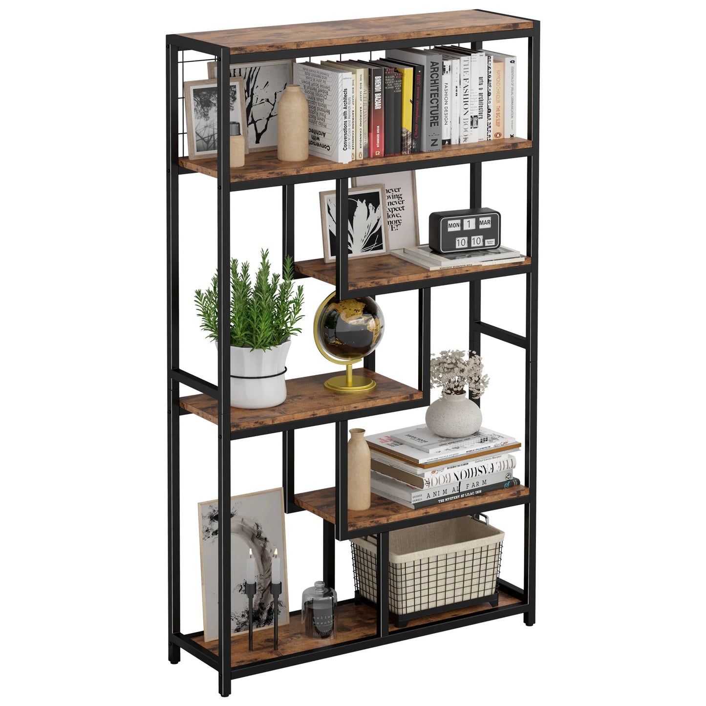 IRONCK Bookshelves and Bookcases 6-Shelf Etagere Bookcase, Industrial Open Display Shelves Geometric Bookcase with Sturdy Metal