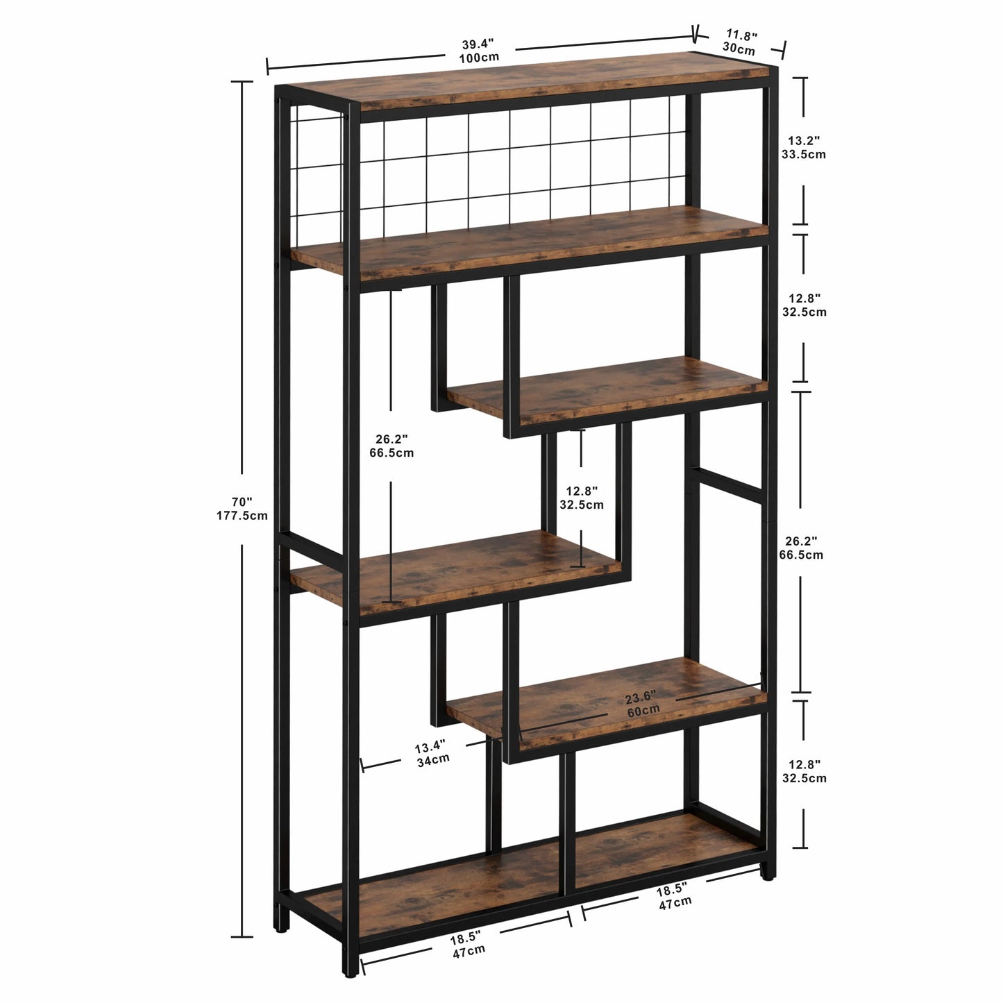 IRONCK Bookshelves and Bookcases 6-Shelf Etagere Bookcase, Industrial Open Display Shelves Geometric Bookcase with Sturdy Metal