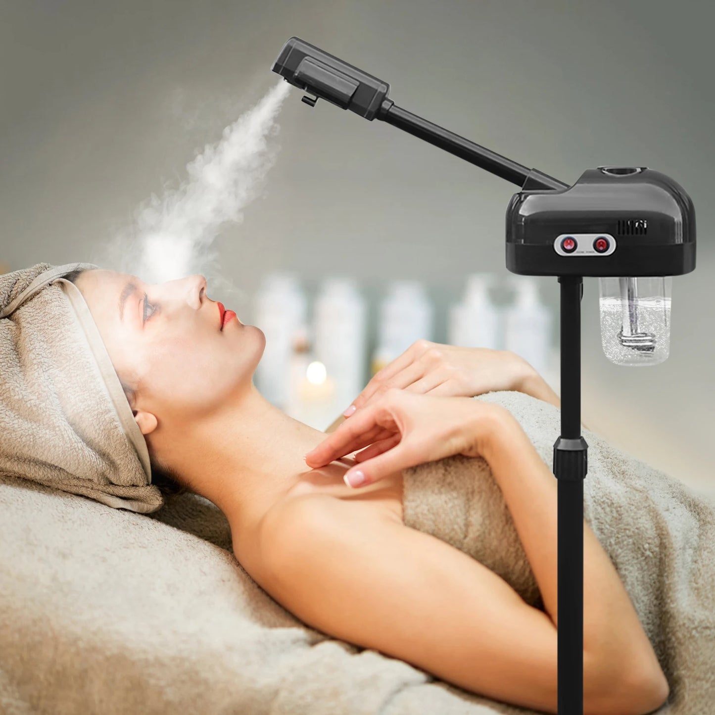 800W 110V Facial Steamer Floor Standing 750ml Tank 42°C Warm Steam with 360° Wheels for Salon SPA Skin Care US Plug