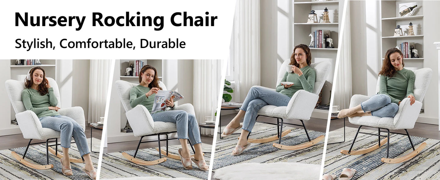 Nursery Rocking Chair Teddy Upholstered Glider Rocker High Back Armchair