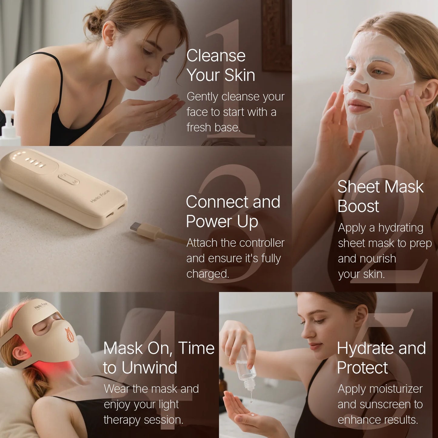 Hello Face M300 4D LED Light Therapy Mask for Neck
