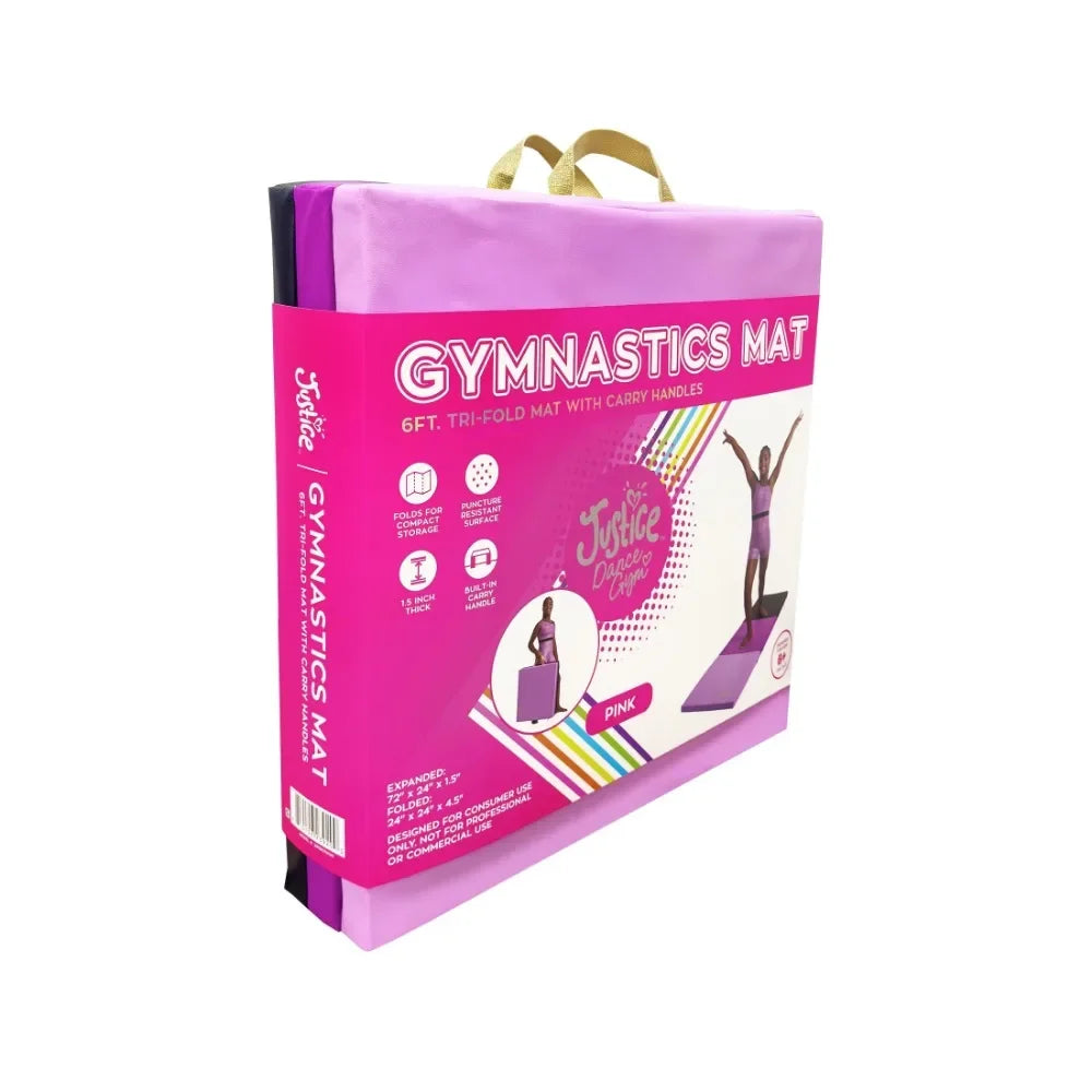 6ft Folding Gymnastics Mat Pink 1.5 Inch, Multi-Color with Carry Handles for Home Gym, Yoga & Kids Play