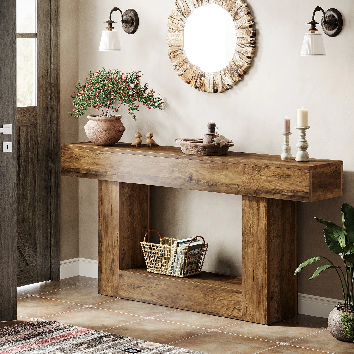 Tribesigns Farmhouse Console Table Two Tier U Shaped Base