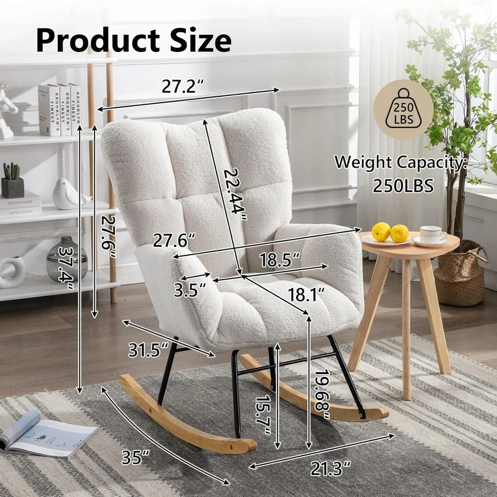Nursery Rocking Chair Teddy Upholstered Glider Rocker High Back Armchair