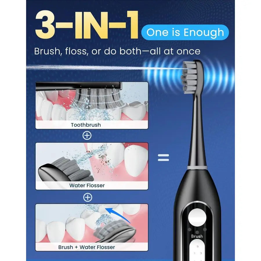 Toothbrush with Water Flosser 3 in 1 Combo, Advanced 2.0 Flossing Toothbrush, Cordless Teeth Cleaning, 3 Modesamp5 Speeds, Recha