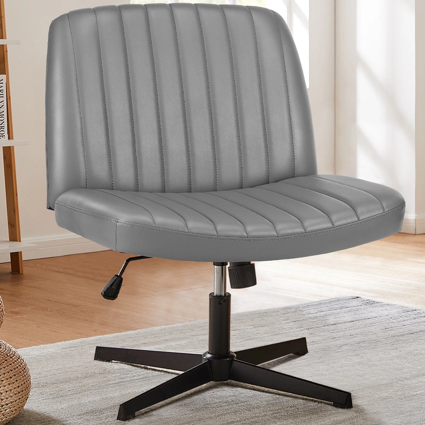 JHK Cross Legged Office Chair With Rocking Swivel Fabric