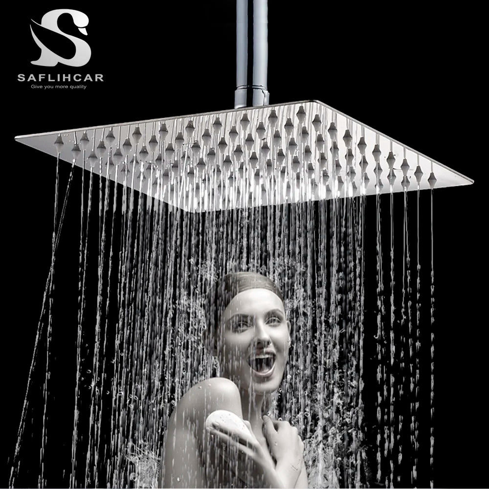 SAFLIHCAR Ultrathin Chrome Rainfall Shower Head Wall Mounted