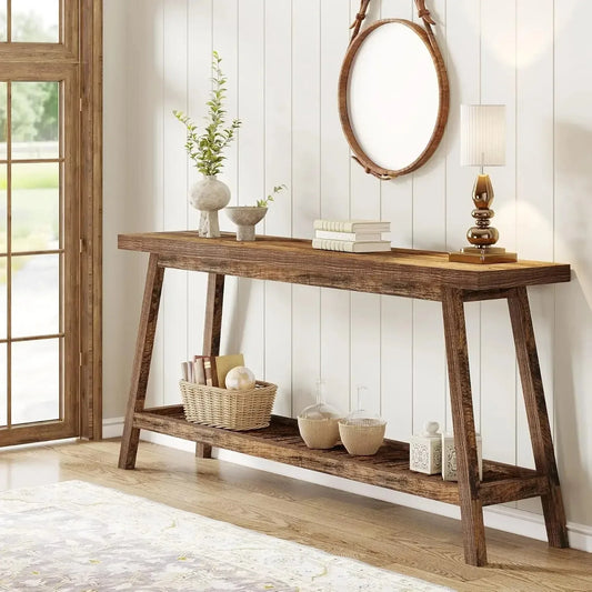LITTLE TREE All Wood Console Table Two Tier Entryway