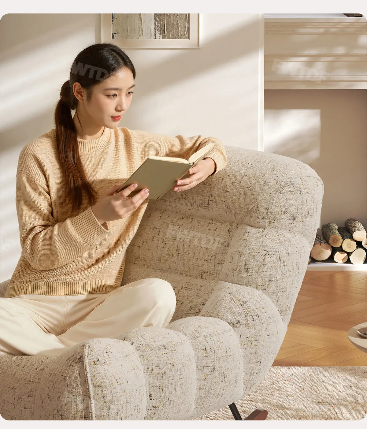 MDNG Chenille Rocking Chair High Density Foam Recliner Wood Base