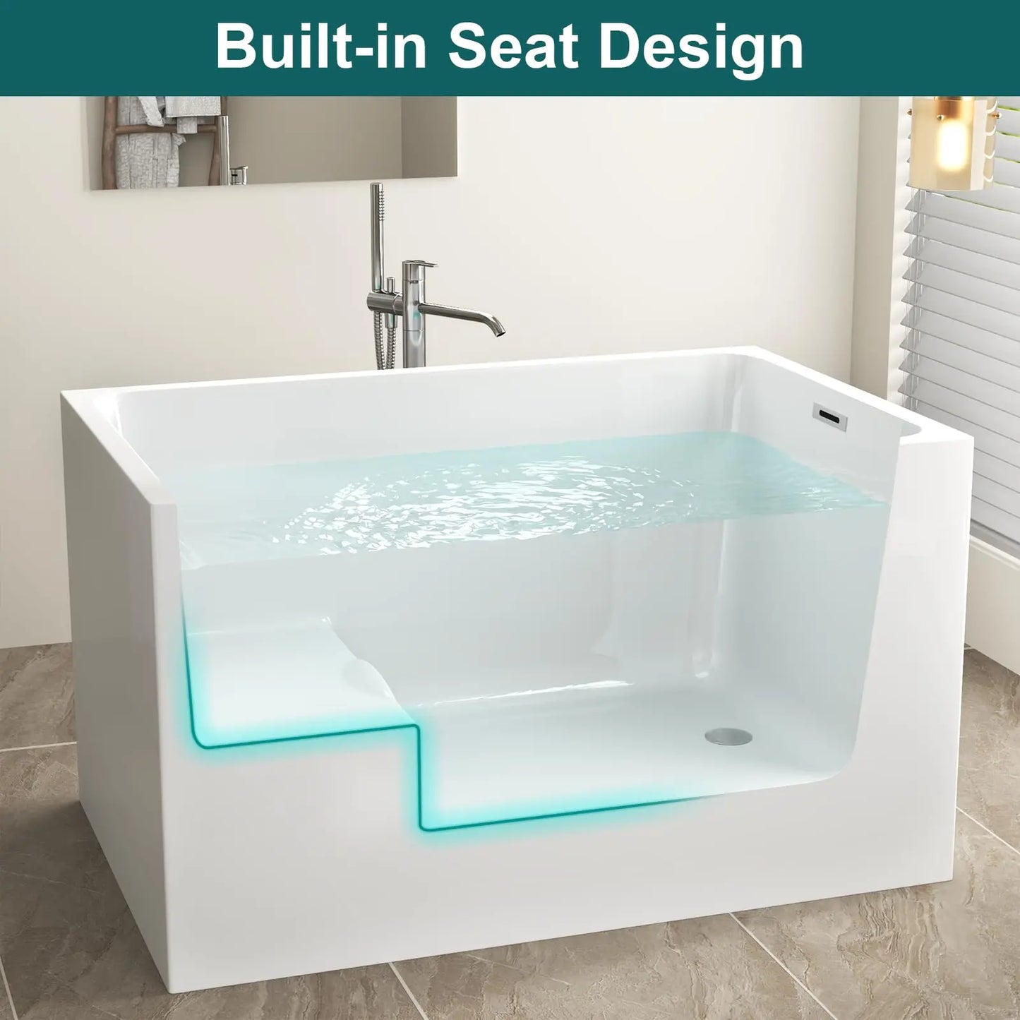 Sh.Kl Acrylic Freestanding Bathtub Soaking Tub With Seat Chrome Overflow Drain Foot Control Drain