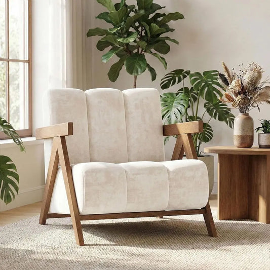 XMSJ Chenille Accent Chair Reading Lounge Armchair With Wood Frame