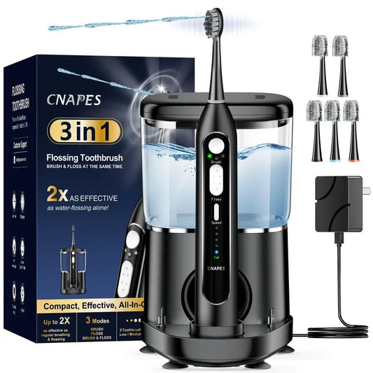 Toothbrush with Water Flosser 3 in 1 Combo, Advanced 2.0 Flossing Toothbrush, Cordless Teeth Cleaning, 3 Modesamp5 Speeds, Recha