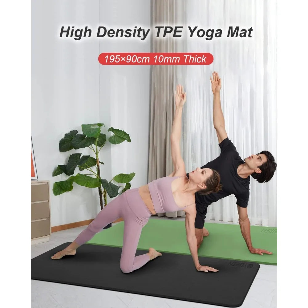 Thick 10mm Yoga Mat with Carrying Bag for Home and Travel - Wide, Non-Slip Exercise Mat for Gym Workouts