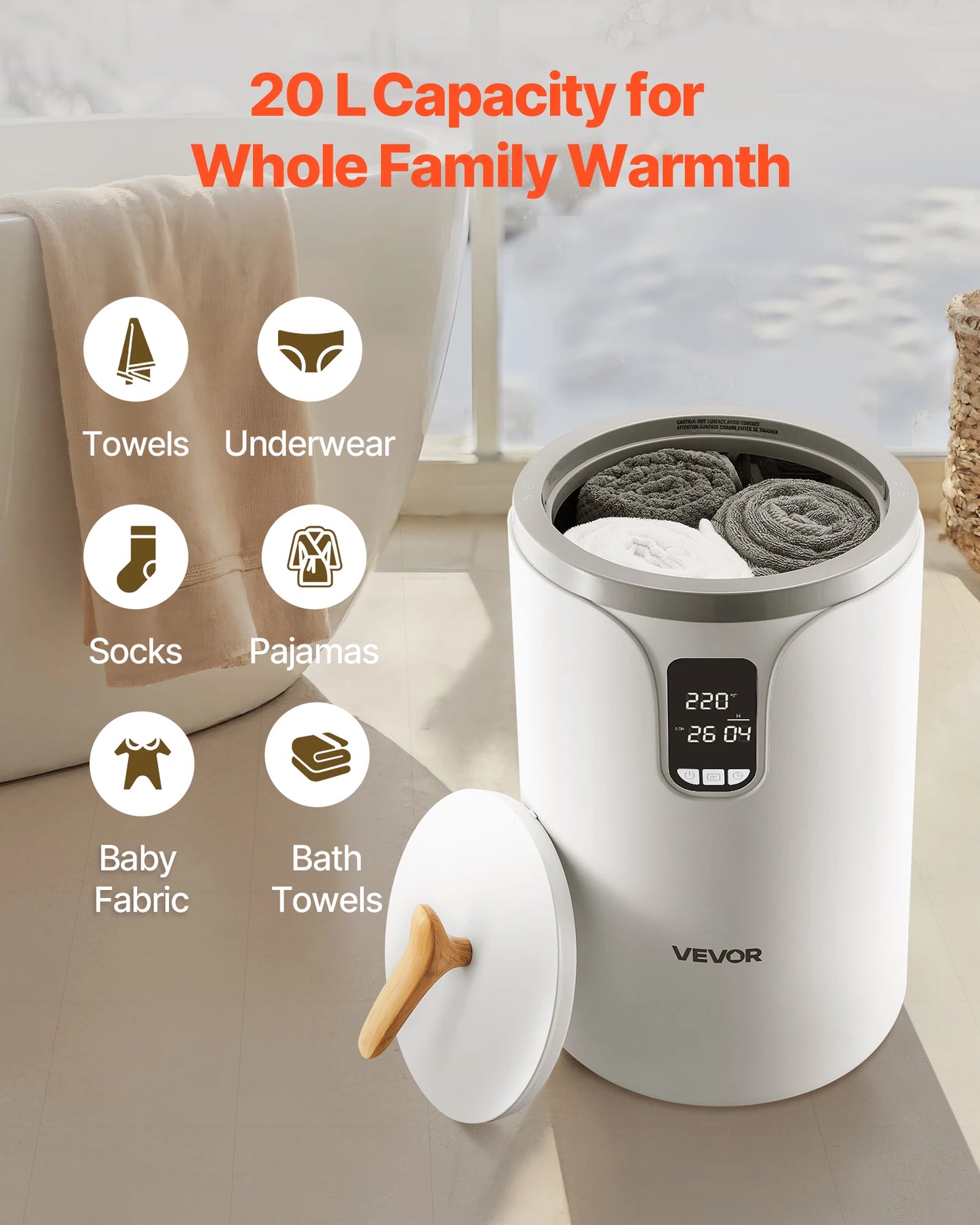 SucceBuy Towel Warmer Bucket With LED Timer Temperature Setting