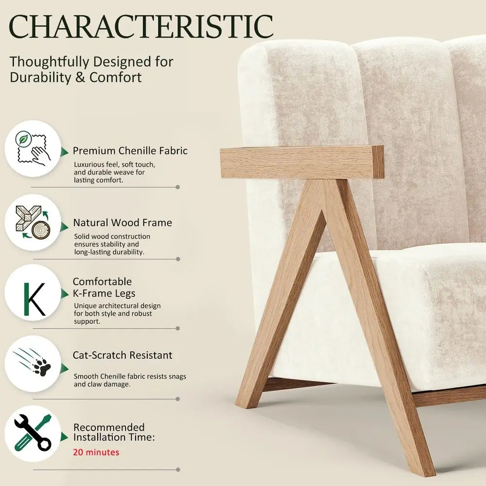 XMSJ Chenille Accent Chair Reading Lounge Armchair With Wood Frame