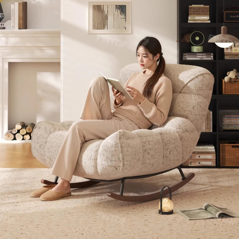 MDNG Chenille Rocking Chair High Density Foam Recliner Wood Base