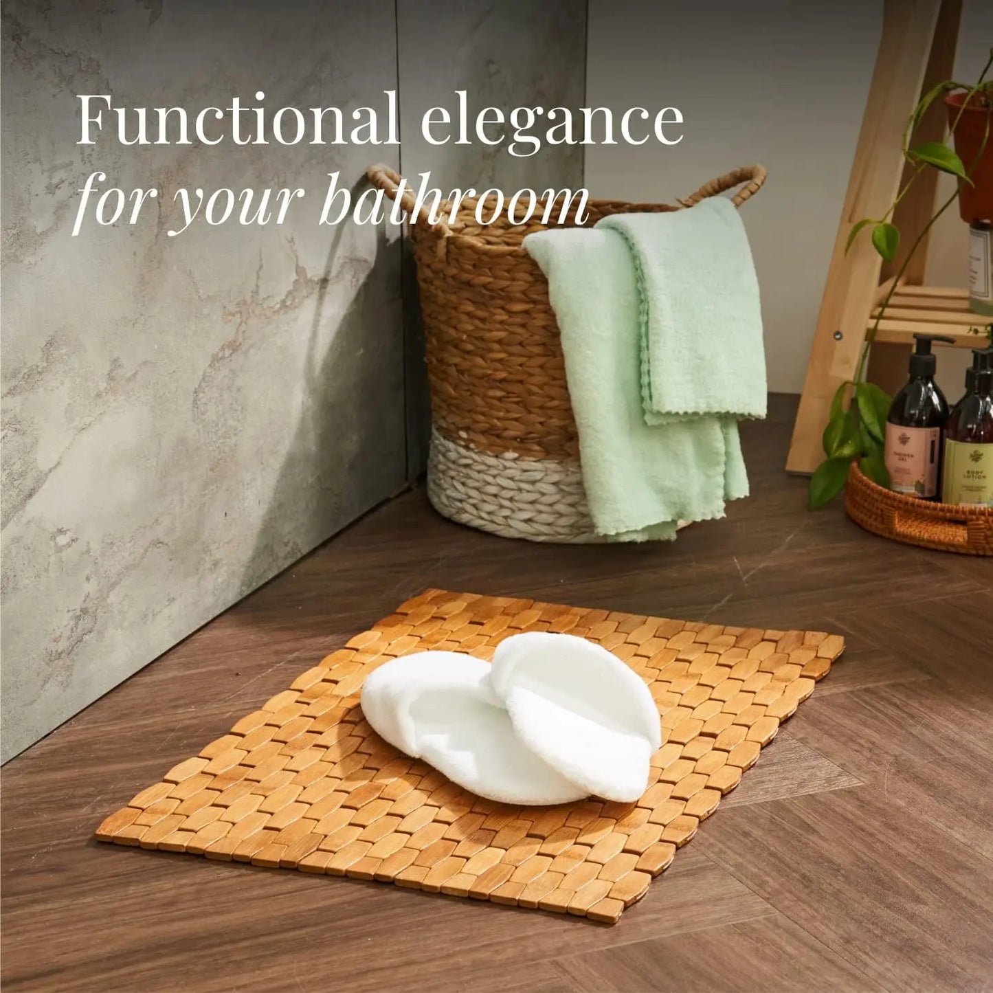 Rollable Bamboo Bathroom Floor Mat Non Slip Spa And Outdoors