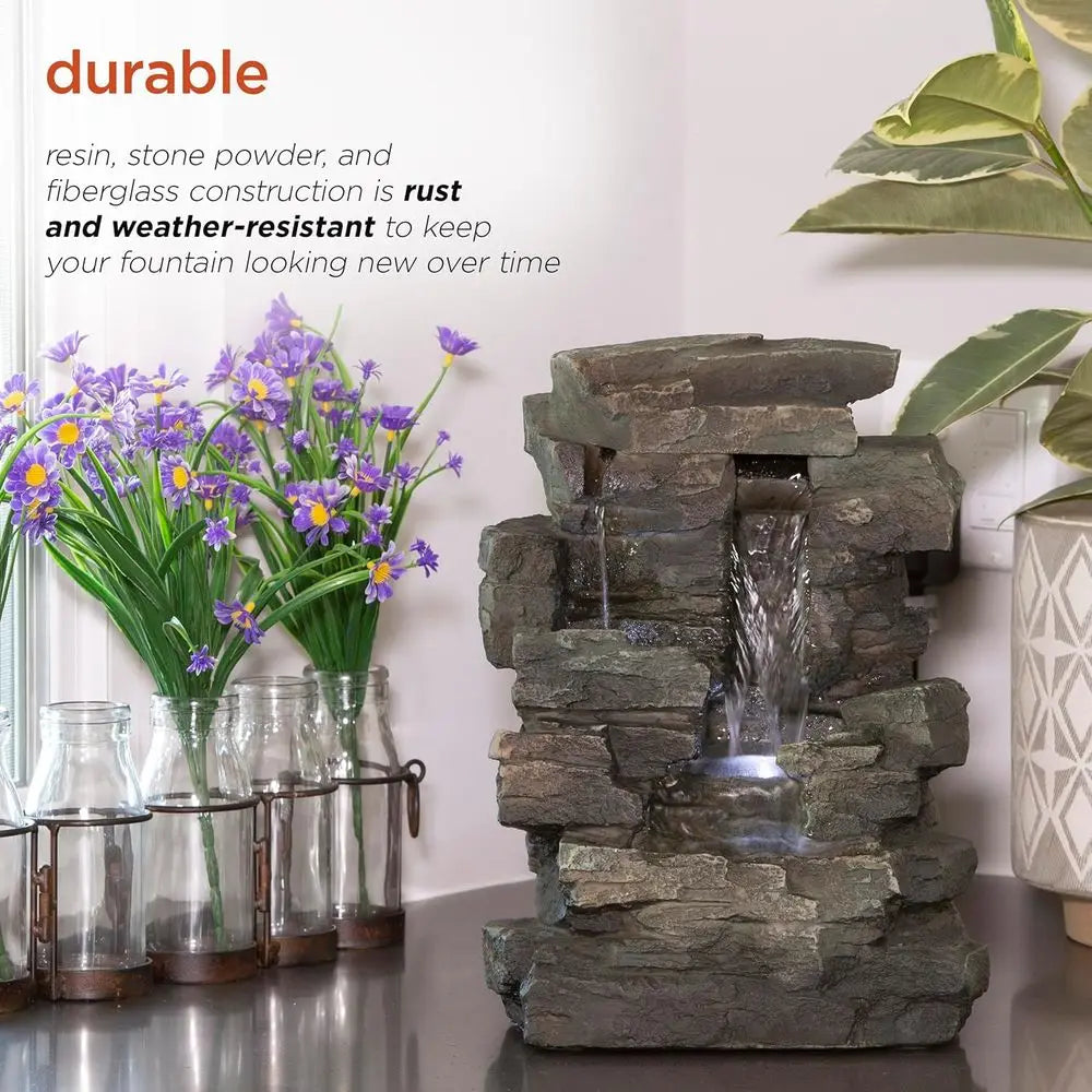 Indoor Tabletop 4 Tier Water Fountain With LED Lights