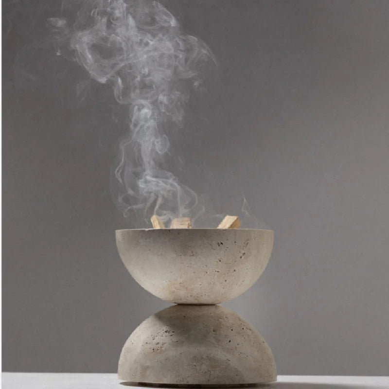 La Trouvailled Travertine Sphere Mubkhar Incense Burner