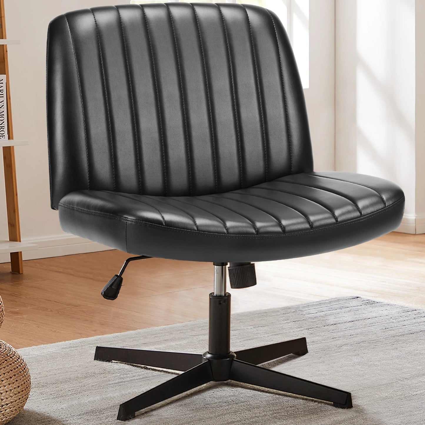 JHK Cross Legged Office Chair With Rocking Swivel Fabric