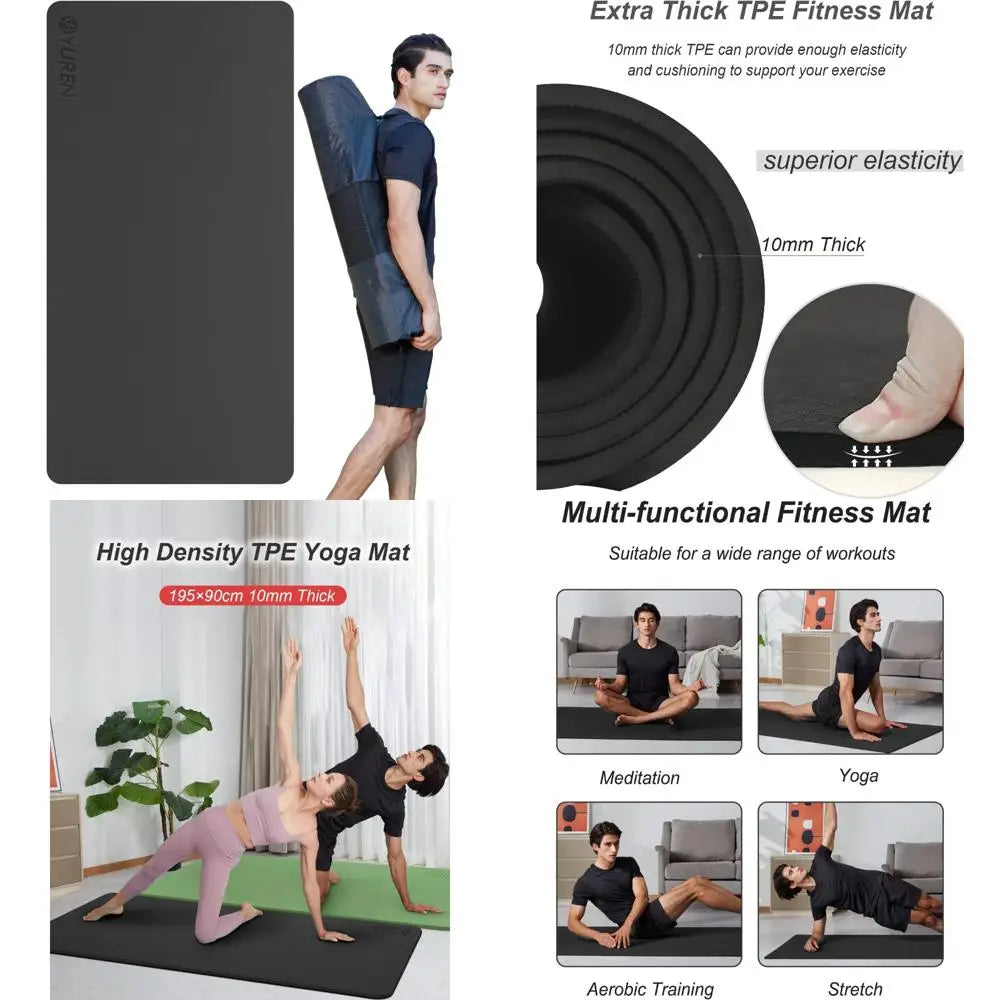 Thick 10mm Yoga Mat with Carrying Bag for Home and Travel - Wide, Non-Slip Exercise Mat for Gym Workouts