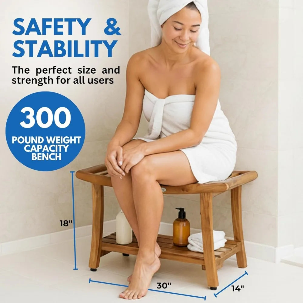 Teak Shower Bench With Storage Shelf