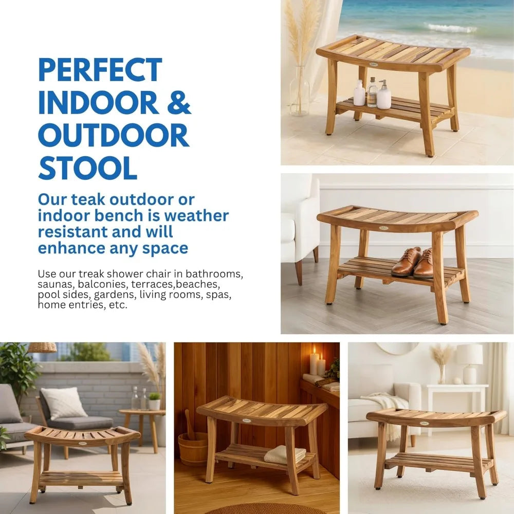 Teak Shower Bench With Storage Shelf