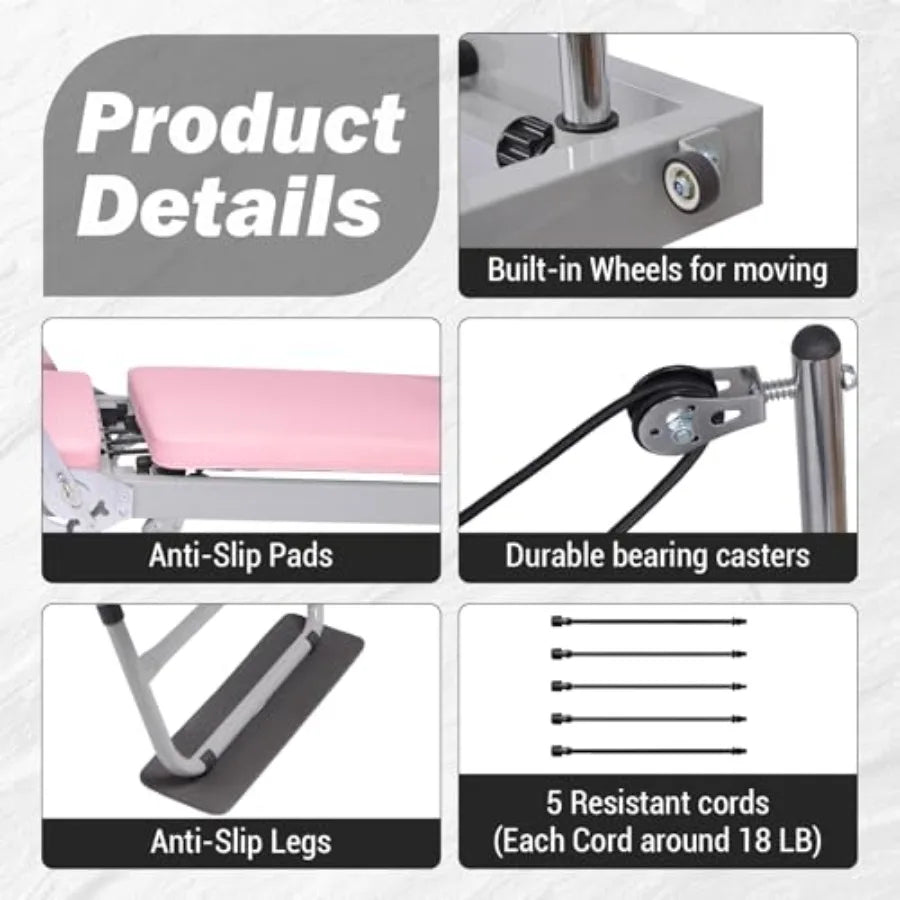 XMSJ Foldable Pilates Reformer With Resistance Cords