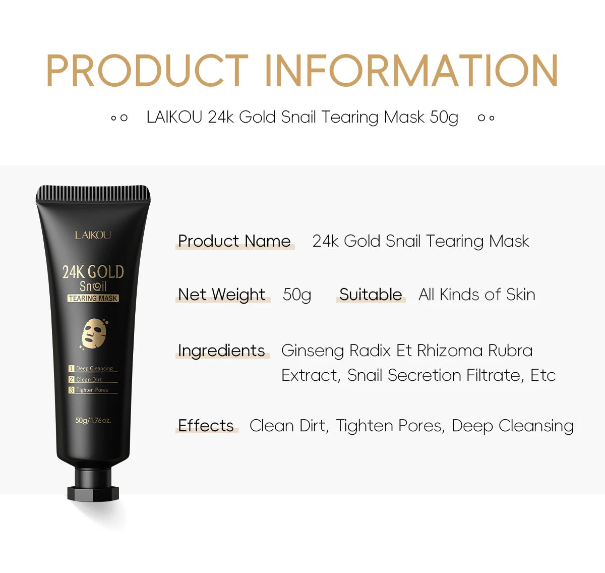 Laikou 24K Gold Snail Peel Off Mask Three Piece Set