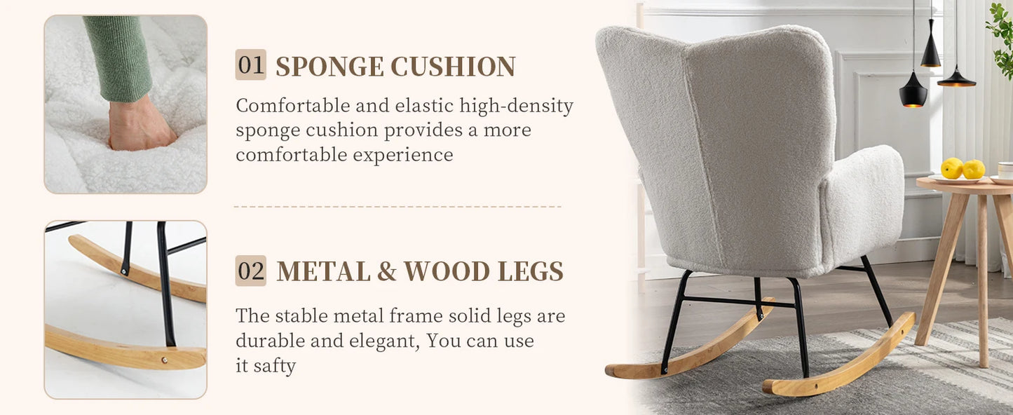 Nursery Rocking Chair Teddy Upholstered Glider Rocker High Back Armchair