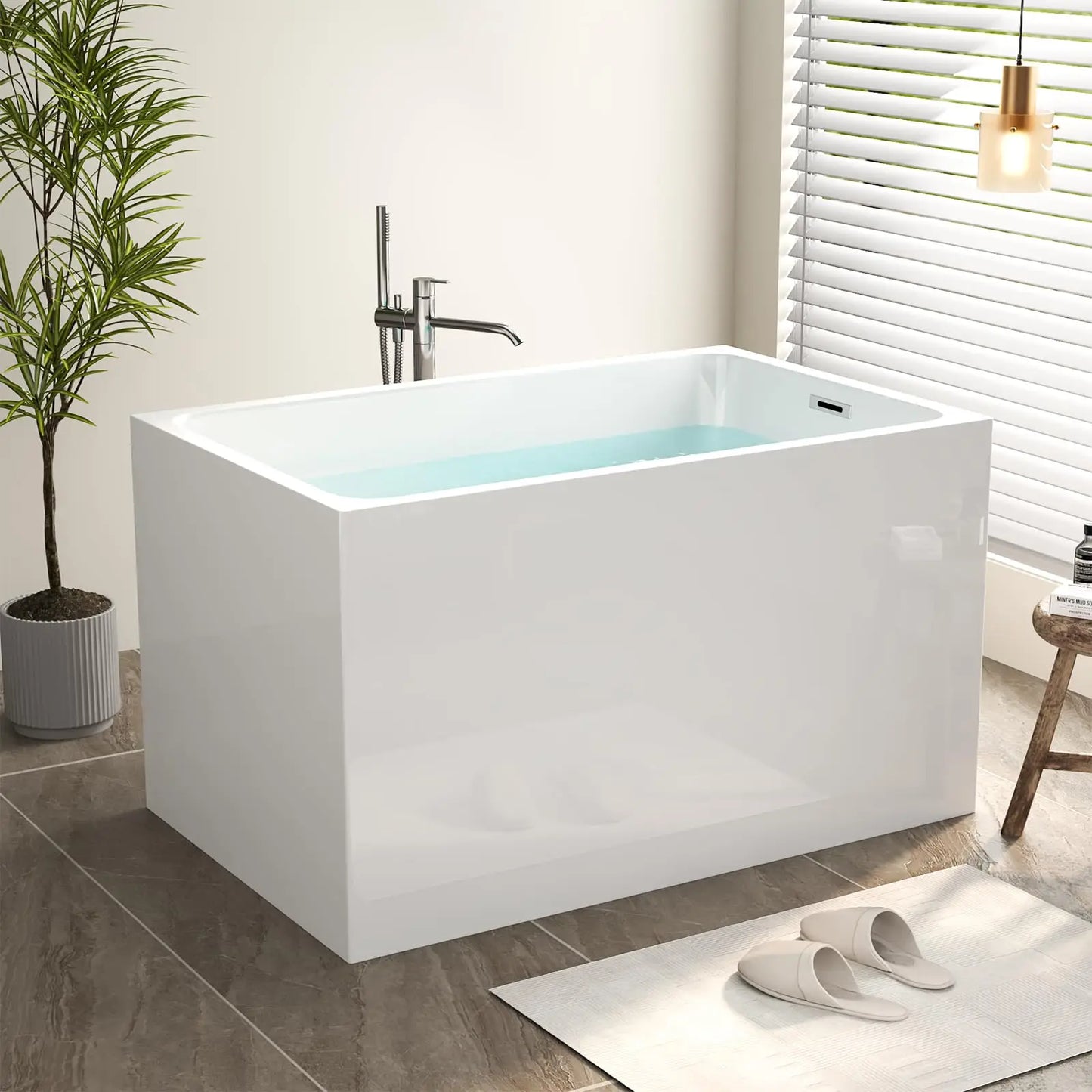 Sh.Kl Acrylic Freestanding Bathtub Soaking Tub With Seat Chrome Overflow Drain Foot Control Drain