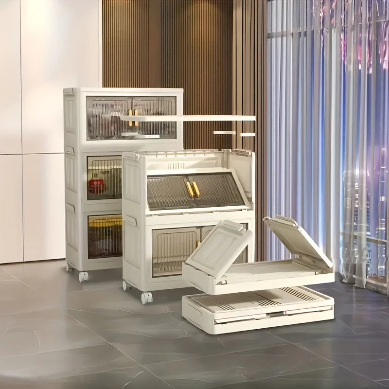 Feature Stackable Storage Cabinet With Doors And Wheels