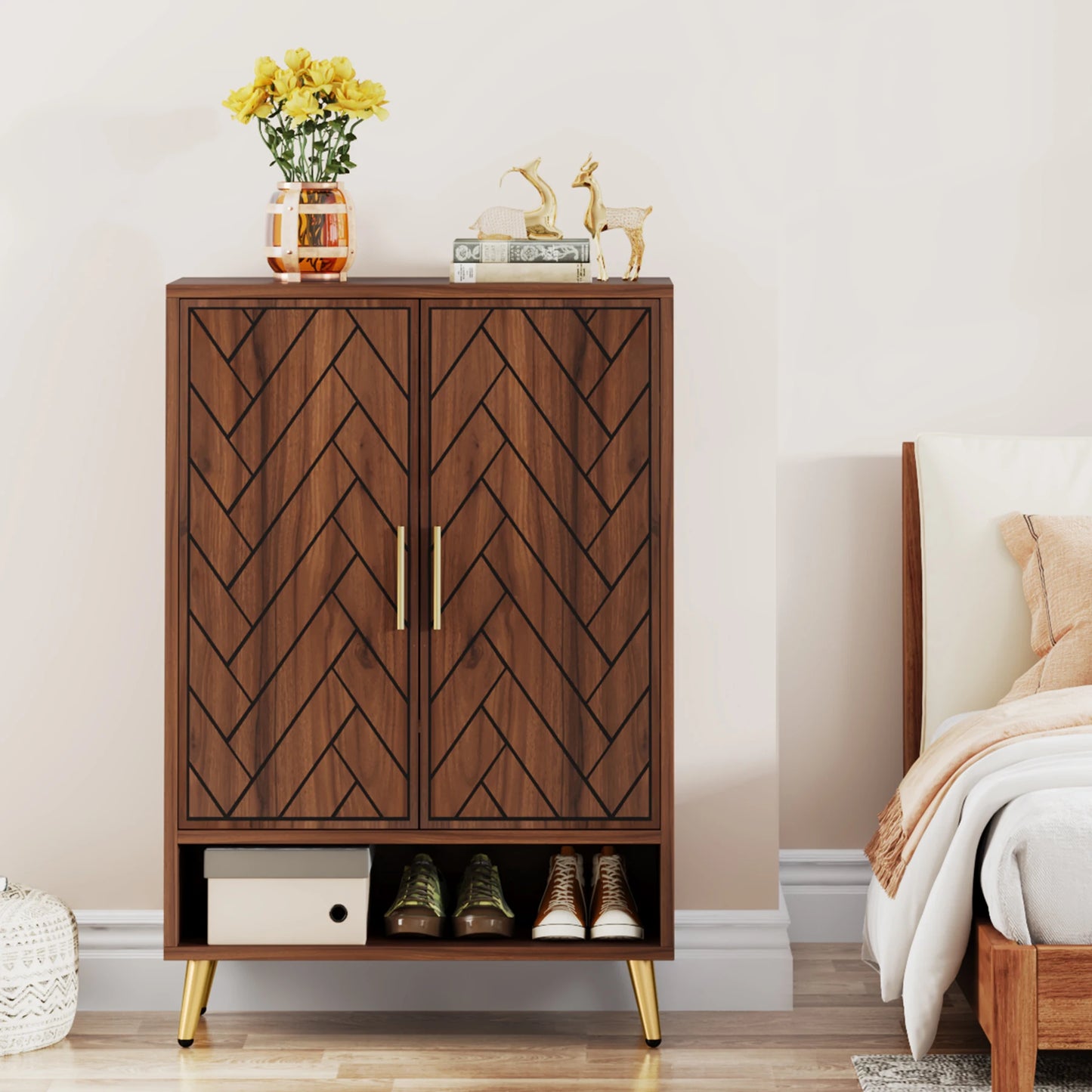 Tribesigns 6-Tier Shoe Cabinet With Doors Walnut Wood Entryway Storage