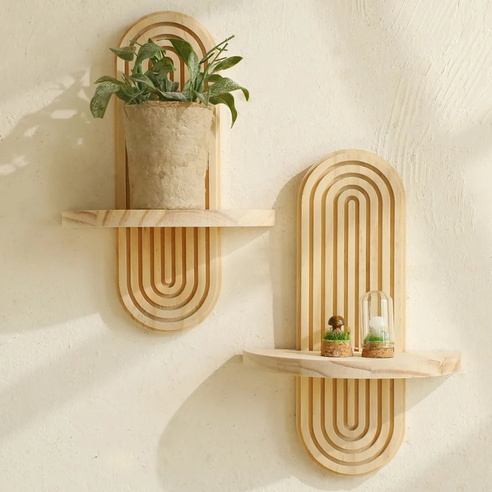 Bohemian Oval Solid Wood Wall Shelves Storage Organizer