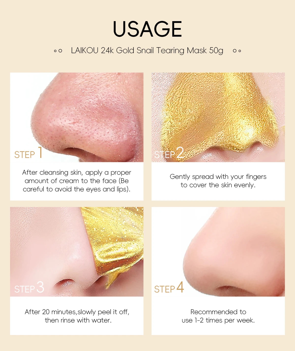 Laikou 24K Gold Snail Peel Off Mask Three Piece Set