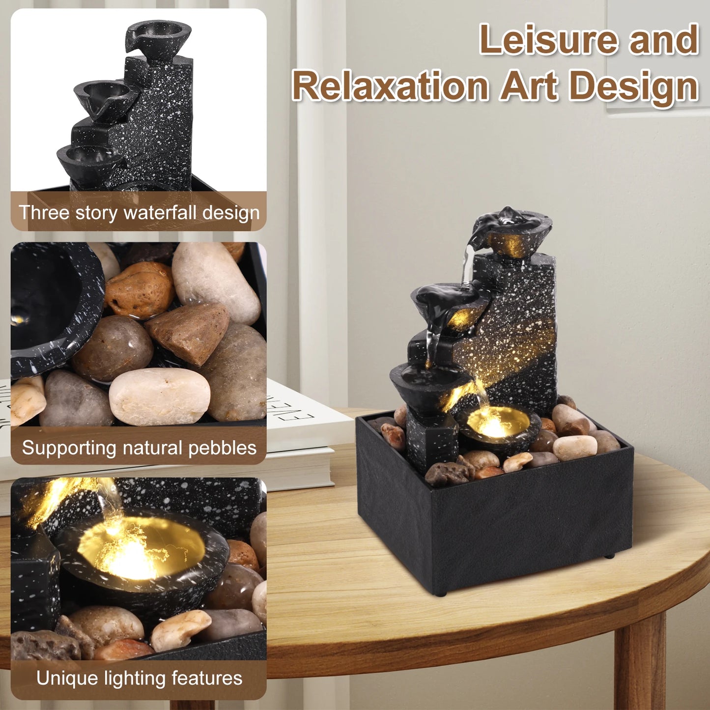 Hign-concerned Art Waterfall Desktop Fountain Three-Layer Ornament