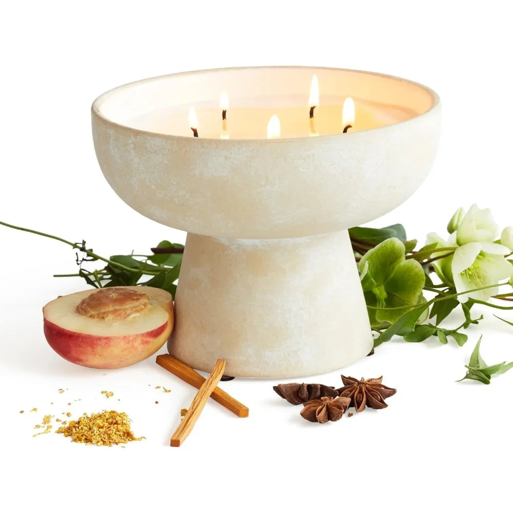 Luxury Hand-Poured Soy Candle with Essential Oils, 5 Wick, Osmanthus & Sandalwood Scent, Ceramic Container, Aromatherapy Relaxat