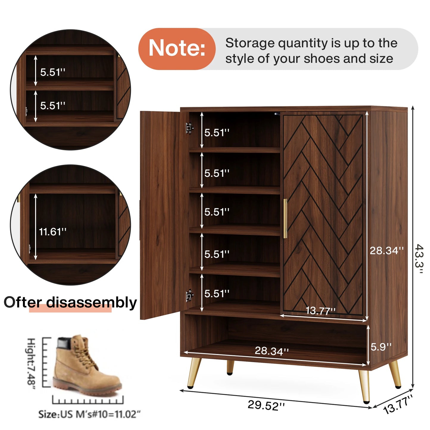 Tribesigns 6-Tier Shoe Cabinet With Doors Walnut Wood Entryway Storage
