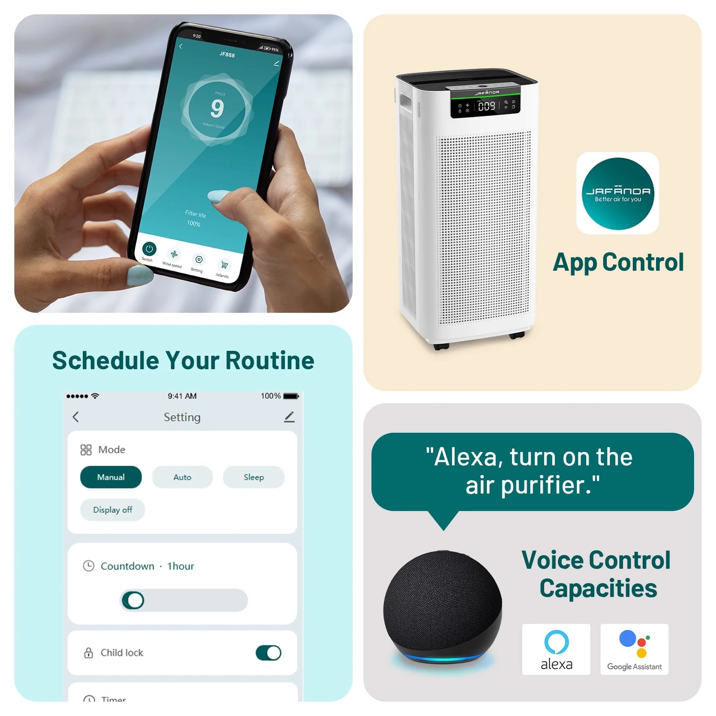 Jafanda Smart Air Purifier With True HEPA Activated Carbon Alexa