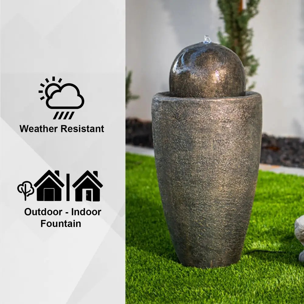 LED Lighted Resin Sphere Water Fountain Indoor Outdoor Use