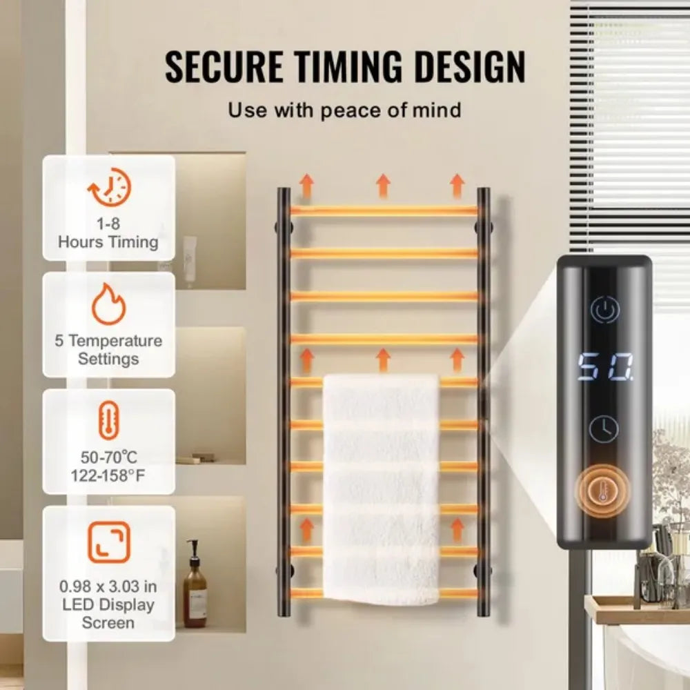 Hign-concerned 10 Bar Towel Warmer Rack Wall Mounted