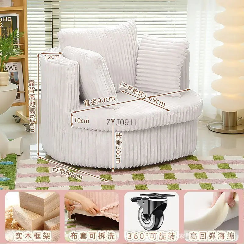 New corduroy cream sofa living room single pink rotating sofa