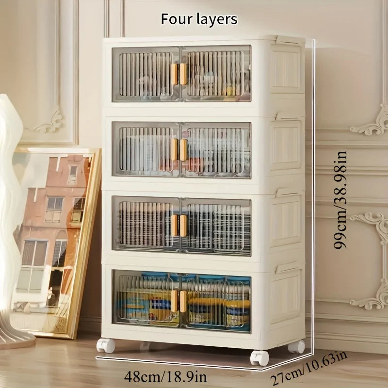 Feature Stackable Storage Cabinet With Doors And Wheels