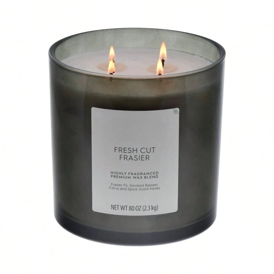 Cut Frasier Scented 4 - Wick 80oz Large Oversized Jar Candle in White with Warm Woody Notes for Home Ambiance